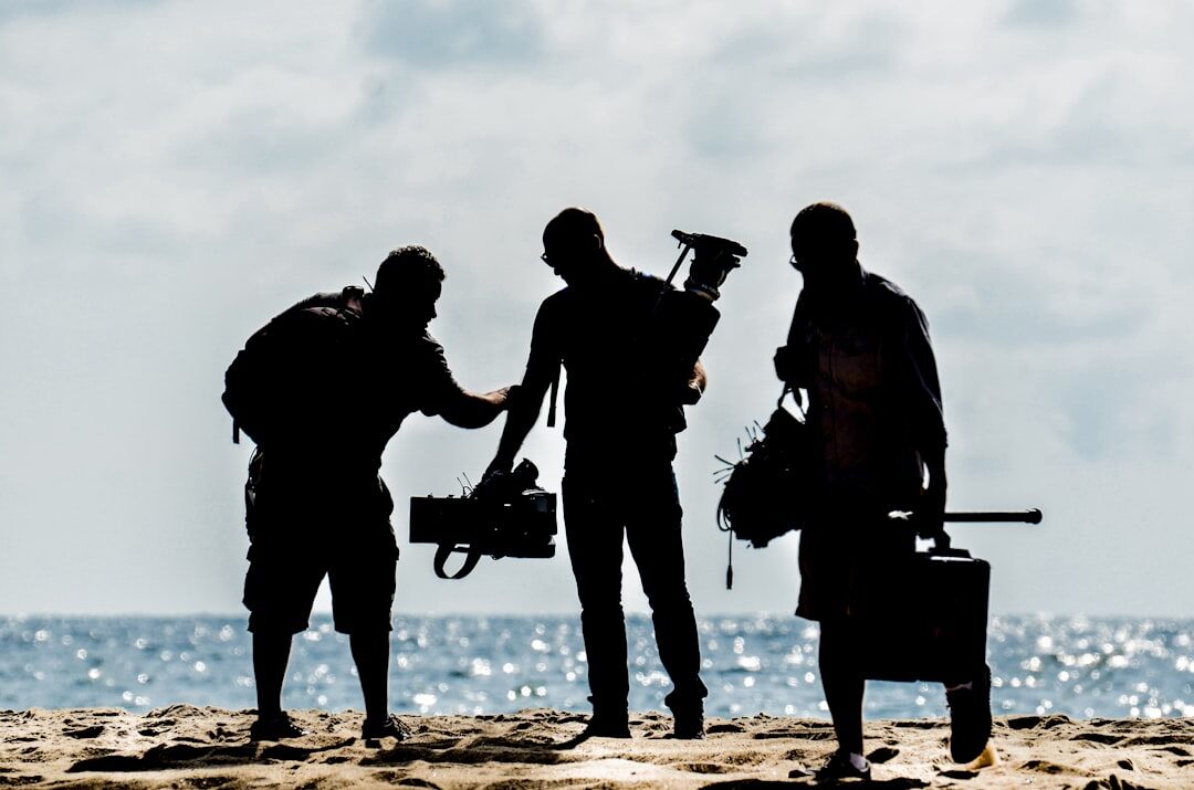 Film production scene with camera and crew