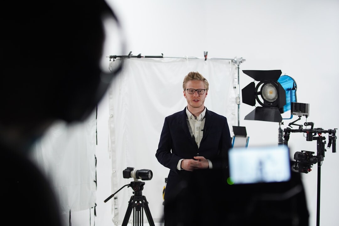 Television interview with a person speaking in a studio